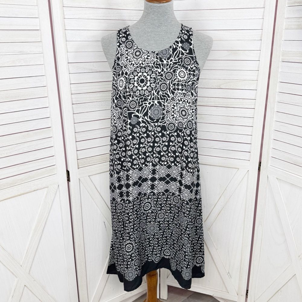 Sam‎ & Jess Floral Printed Trapeze Sleeveless Dress Black White Small